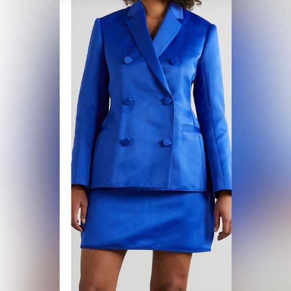 Jackets & Blazers - AZ Factory Cobalt Blue Satin Blazer & Mini Skirt Suit Graduation